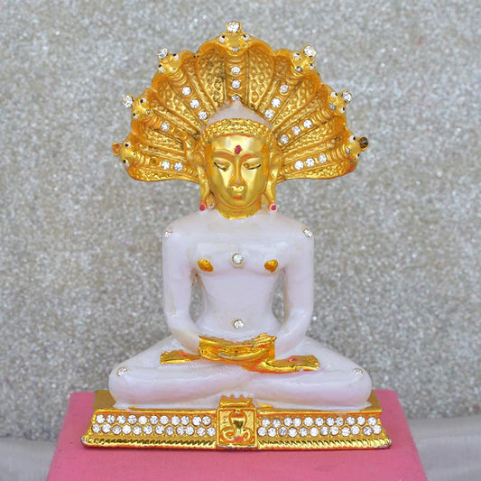 Gold Plated Brass CZ Studded Bhagwan Parshvanath Jain God Idol Home Decor (STKL7645)