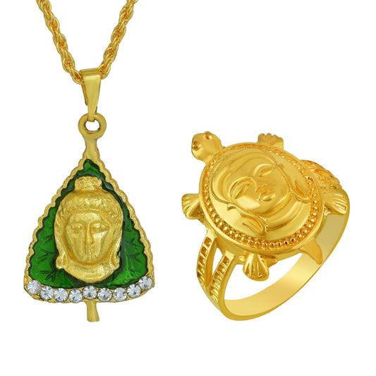 Gold plated Lord Buddha pendant and finger ring Combo