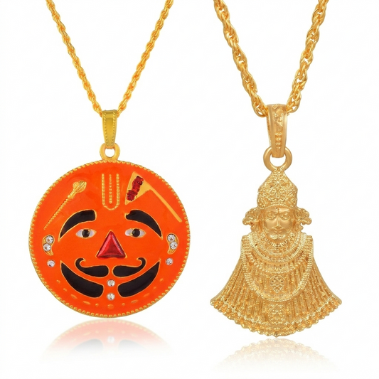 Brass Gold plated Enamel work Salasar Balaji and Khatu Shyam ji pendant Hindu spiritual (CMSC5258)