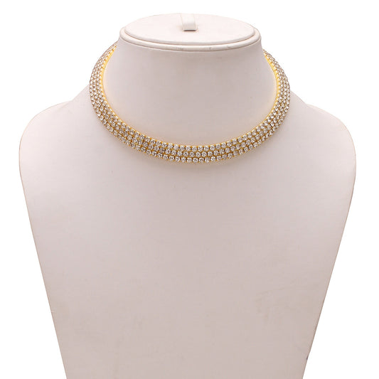 Combo of Gold plated CZ triple liner necklace and Stretch bracelet