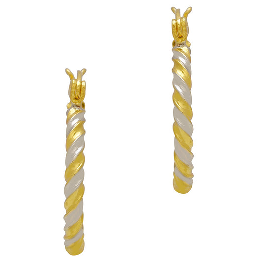 Gold and Silver plated Dual tone Brass Rope design hoop bali earrings