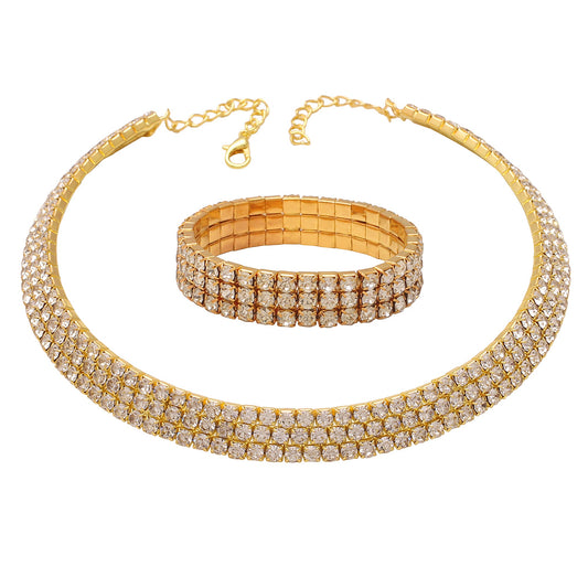 Combo of Gold plated CZ triple liner necklace and Stretch bracelet