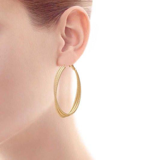 Gold plated Brass, triple strand simple Hoop bali fashion earrings