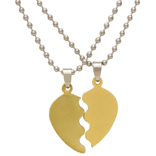 Stainless steel, two parts, half Super shiny Gold and and half Buff Gold plated Split heartshape chain pendant