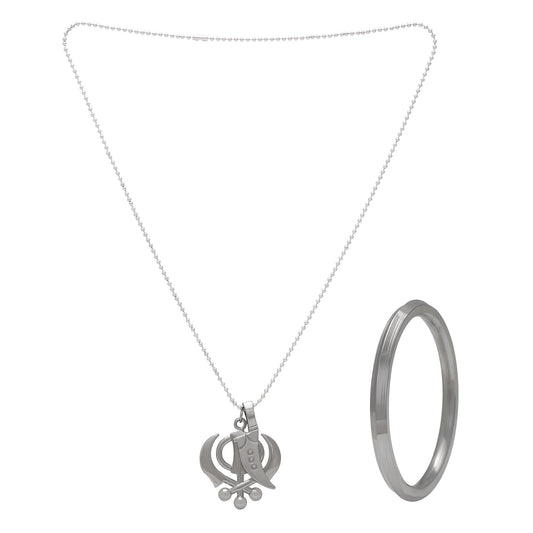 Stainless Steel Combo of Sikh Sardar Punjabi Khalsa Heavy Kada and Khanda Kirpan Pendant