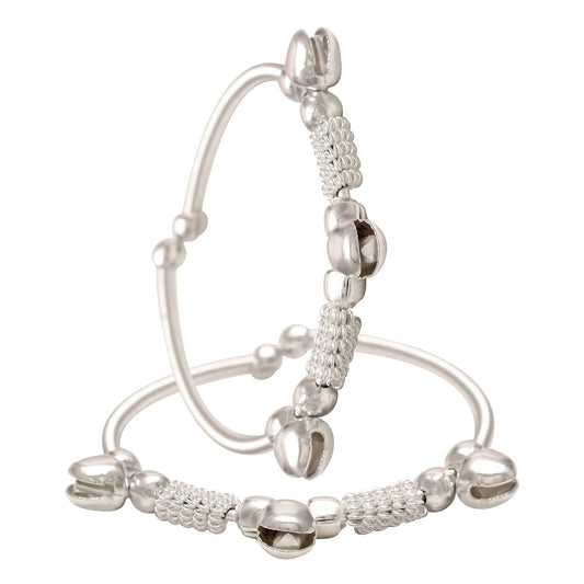 Silverplated Adjustable Size Lucky Charm ghungroo Studded Kids Bangle kada Cuff Nazariya