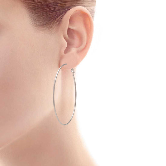 Silver plated Brass, Big simple Hoop bali fashion earrings for Girls and Women