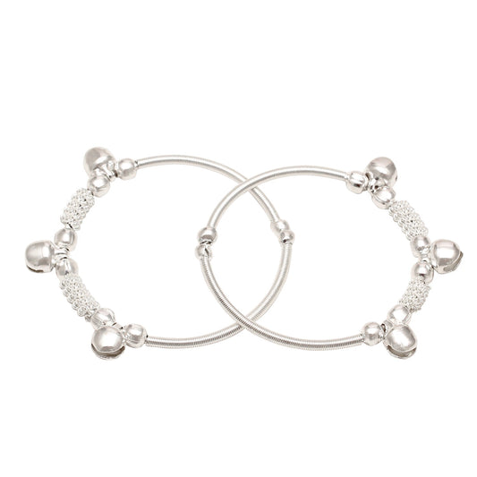 Silverplated Adjustable Size Lucky Charm ghungroo Studded Kids Bangle kada Cuff Nazariya