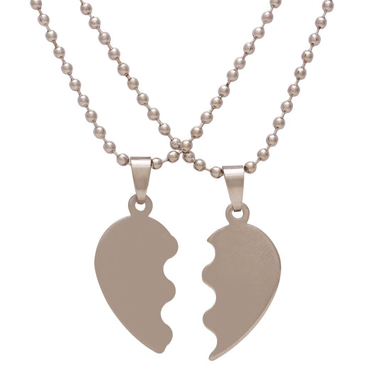 Stainless steel, two parts, half shiny and half Buff dull shine plated Split heartshape chain pendant