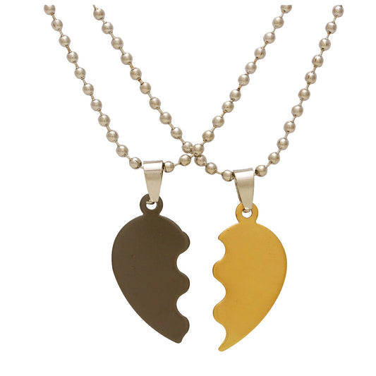 Brass Gold and Grey Colour, Two Parts Broken Hearts Chain Pendant