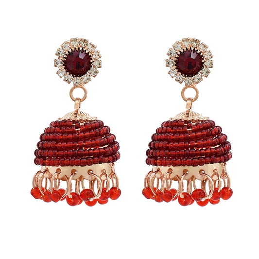 Brass Maroon Beaded Stylish Jhumki Women