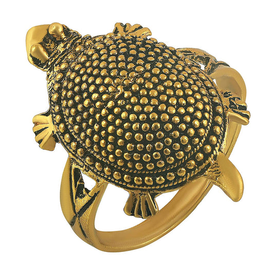 Gold plated Brass Black dotted Back, Vaastu Fengshui Kachua Tortoise Fashion finger ring