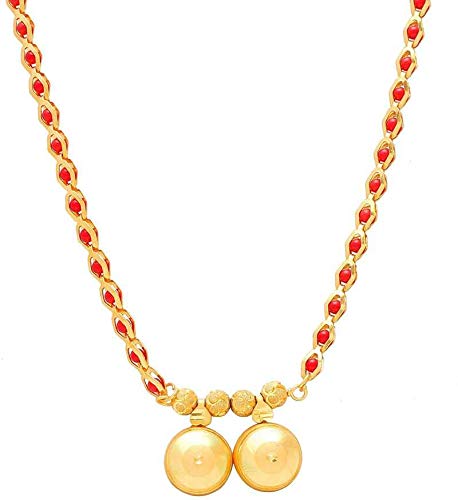 Gold Plated 2 wati Mangalsutra with Red Beaded String for Women