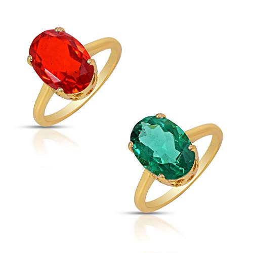 Gold plated Faux Columbian Emerald and Burma Ruby fingerring Combo