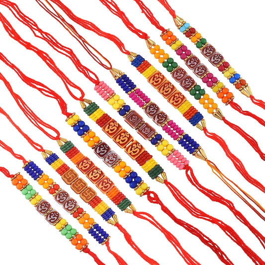 Fabric Beaded 12 Different Style Family Combo Rakhi Rakshabandhan