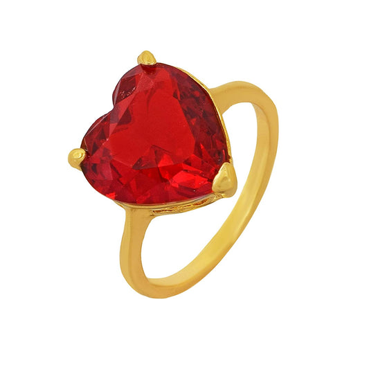 Gold plated, Lab Grown Faux Burma Ruby, facetted, Heart shape free size, fashion finger ring