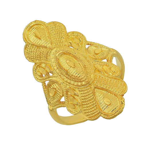 Gold plated Handmade carving Long Traditional Finger ring Women