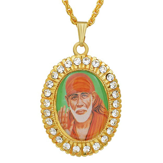 Goldplated CZ Pictoral Sai Baba Pendant