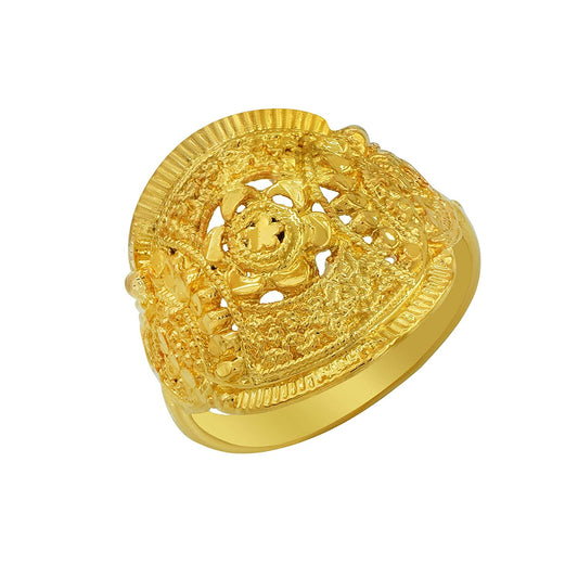 Gold plated Handmade carving floral design Tradittional Finger ring Women