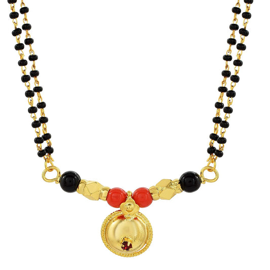 Gold plated single wati Lakshmi Laxmi coin Faux Ruby studded 30 Inch Mangalsutra