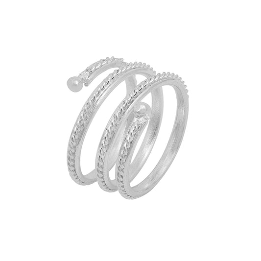 Silver plated grooved spiral triple band design free size Fashion finger ring