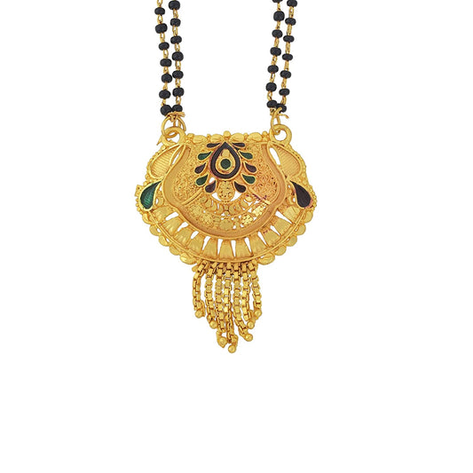 Yellow & Black Gold Plated Handmade Meenakari Tassled Mangalsutra