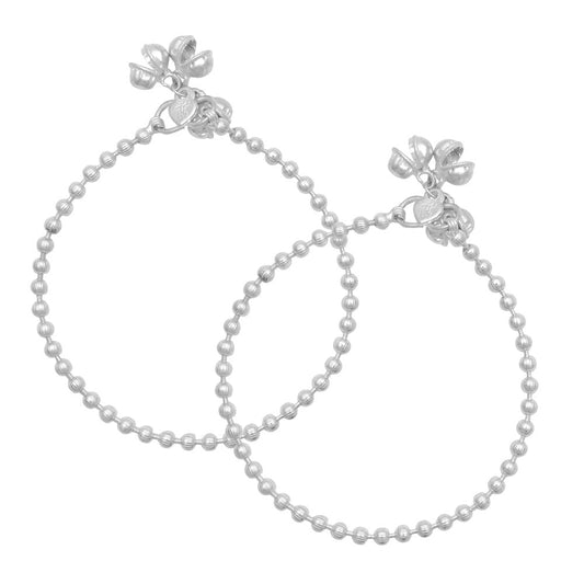 Silver Plated, 5 mm Carving Metal Ball Beads, Single Liner German Silver Ghungroo Anklets for Women