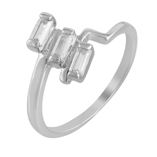 White Gold (Rhodium) triple Baguette stone Stylish Fashion finger ring