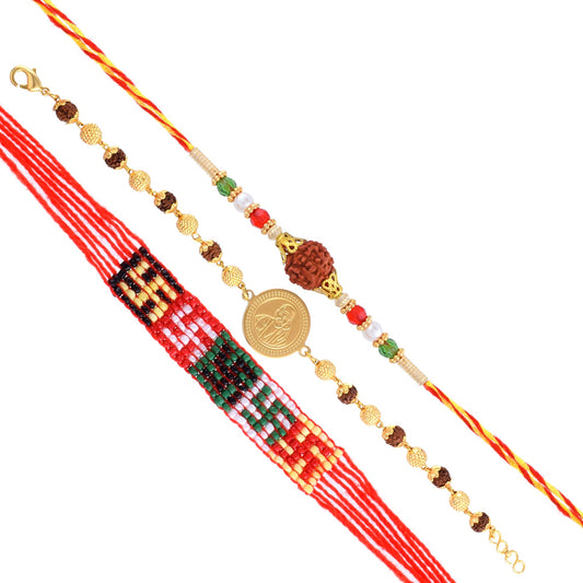 Brass Goldplated SaiBaba Rudraksh Rakhi Bracelet with Oroiginal Purified Rudkrash Combo for Bhai Bhabhi