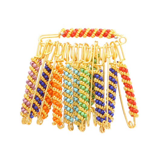 Brass Gold Plated Multicolor Beads Saree Pins Dupatta Safety Pin Brooch