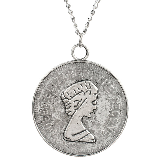 Silverplated Queen Elizabeth Medallion Pendant