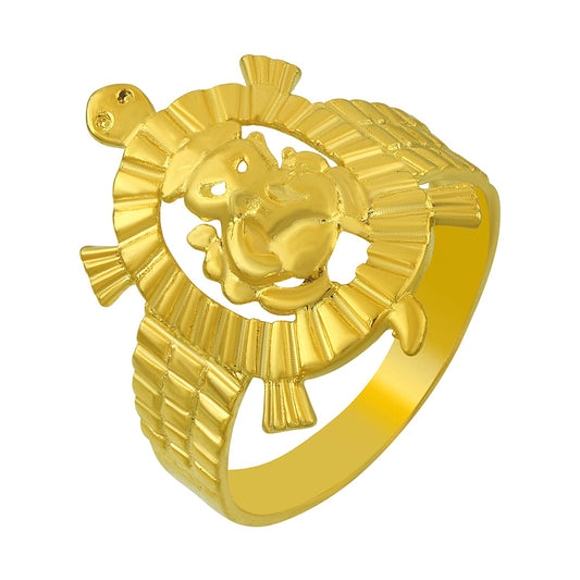 Gold plated Ganesh Ganpati on Tortoise Vaastu Fengshui good luck finger ring