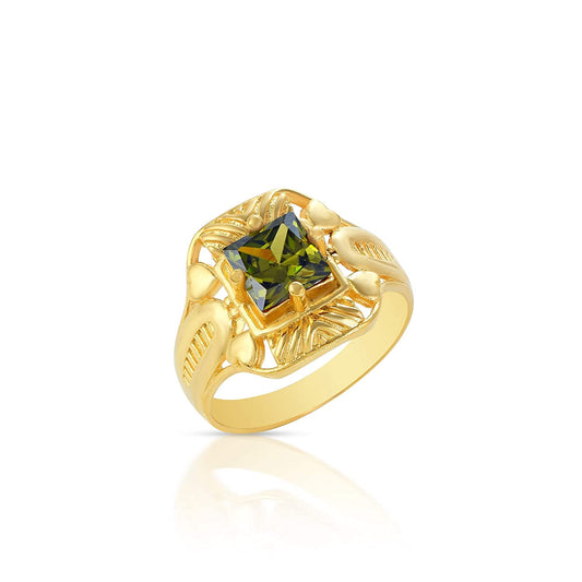 Men's and Women's Brass Gold Plated Olive Green Quartz Fashion Finger Ring