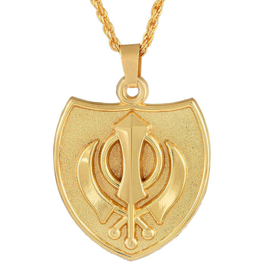 Gold plated Sikh Sardar Khalsa Shield Khanda chain pendant