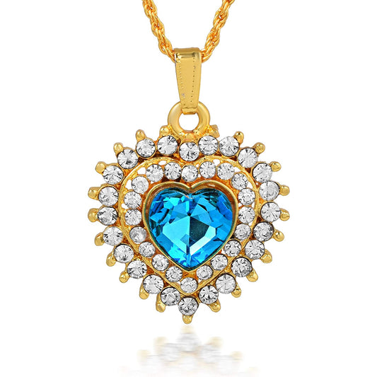 Brass Goldplated CZ Blue Heartshape Chain pendant Women