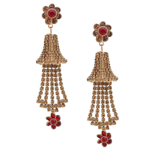 Gold plated Golden CZ long dangler tassled Jhumki Women