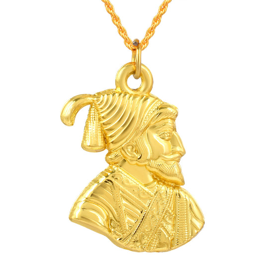 Micron Goldplated heavy Brass Both sides (Reversible) Shivaji Chain Pendant (PCMI5568)