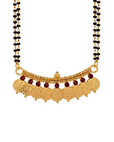 Gold plated Laksmi 9 Coin Laxmi & Ruby Red CZ Mangalsutra