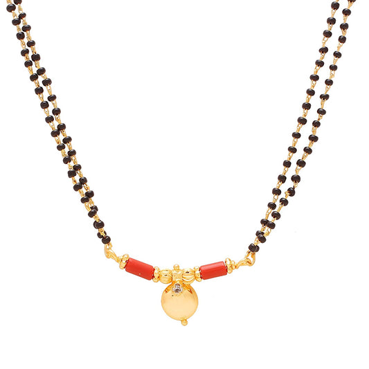 Gold plated Diamond White CZ studded Red Single wati Mangalsutra