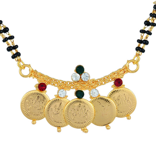 Gold plated Lakshmi,CZ studded 5 Coin Laxmi Ginni Mangalsutra