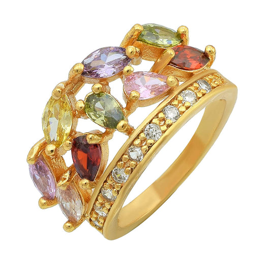 Gold plated Colourful CZ Princess jewellery Fashion finger ring