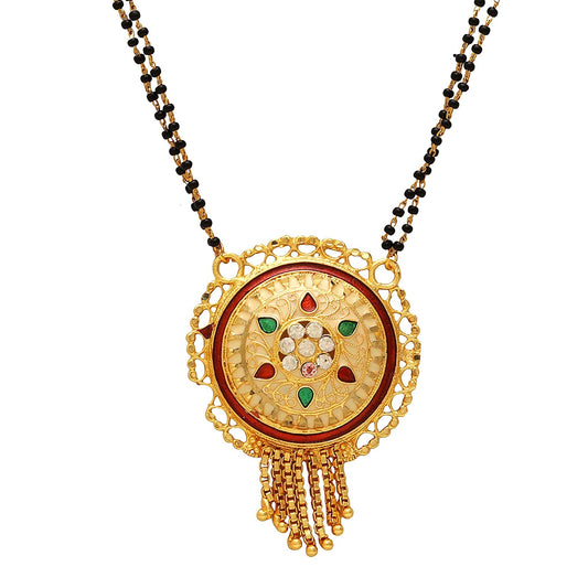 Gold plated CZ, War shield (Dhaal) shaped, Meenakari CZ Marwari Handmade Mangalsutra