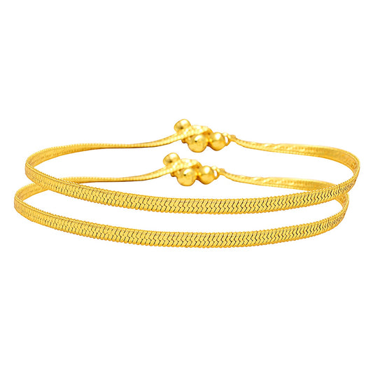 Gold plated Ethnic Flat Snake chain design, smooth rich looking Anklets