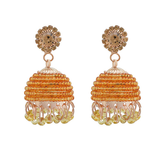 Gold Plated Golden Yellow Crystal beaded,Stylish modern Fashion Jhumki Women earrings