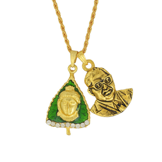 Gold plated Brass Ashok leaf Budha Head and Babasaheb Bhimrao Ambedkar chain pendant