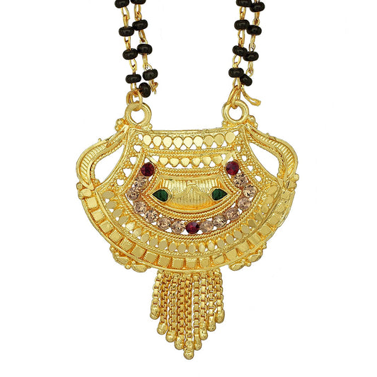 Gold plated, Stylish colourful CZ studded, Traditional Mangalsutra