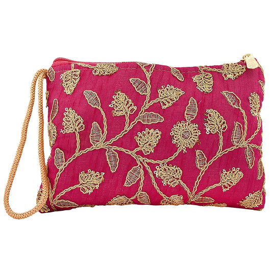 Satin Rani Pink Handmade Ethnic small Purse Handbag women