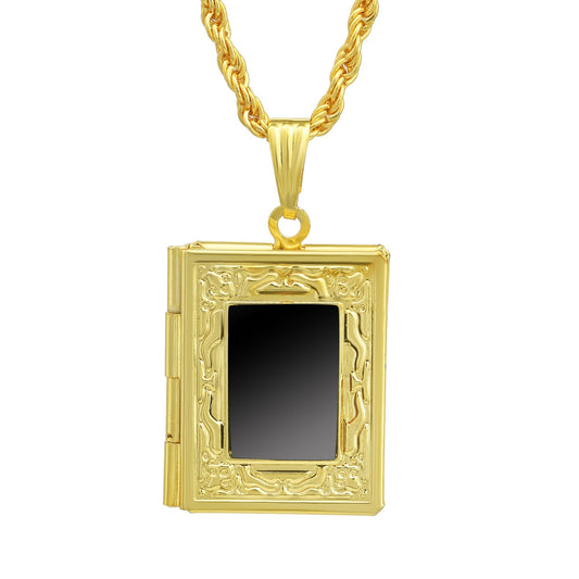 Goldplated Book design Openable Photo/ momento/Memory keep sake Pendant (PCKL0956)