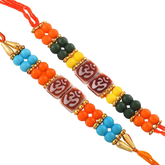 Fabric and Beads Rakhi for Rakshabandhan for Bhaiya and Bhabhi (Pack of 2)