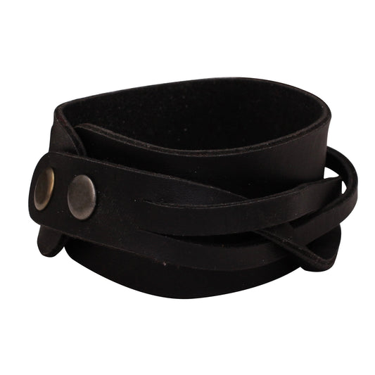 Black Leather Wraparound Belt Bracelet Unisex (BLKL0854)